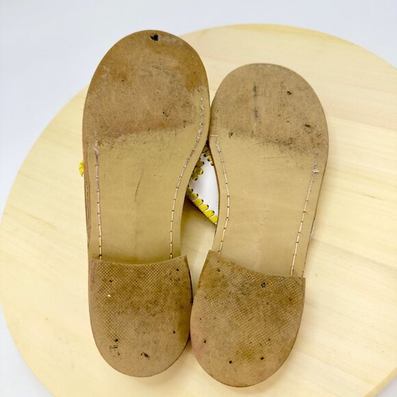 Jack Rogers White Yellow Leather Whipstitched Handmade Thong Sandals Size 7 - Picture 7 of 9